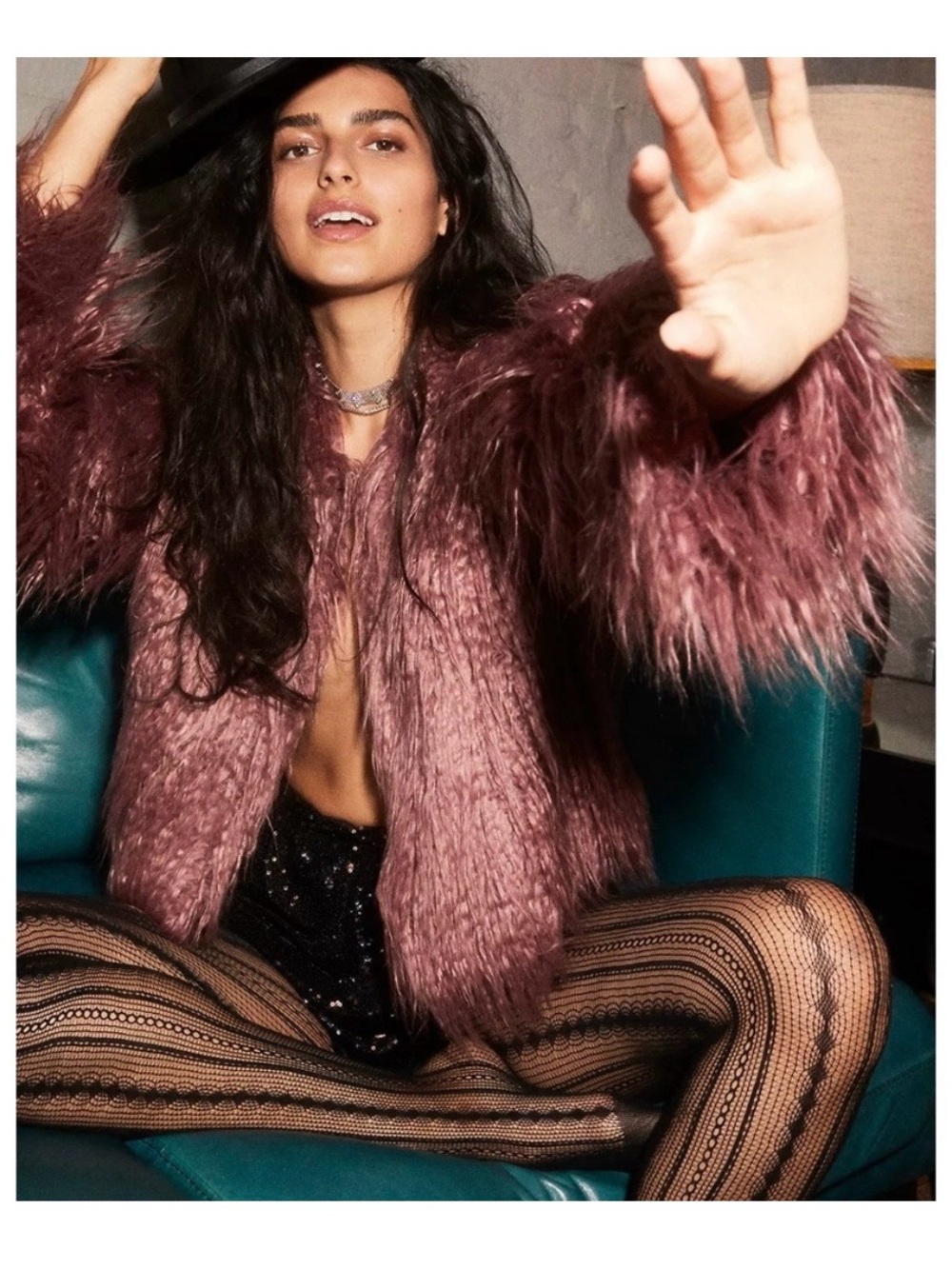 FREE PEOPLE Shaggy Peyton Faux Fur Cropped Coat Jacket in‎ Mauve
